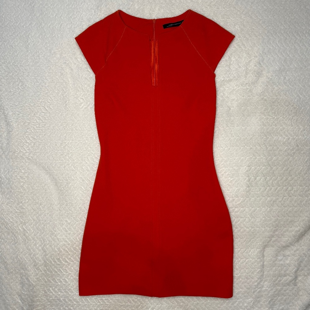 Zara Bright Red Mini Dress, size XS S, Stretch, Short Sleeve - NWOT